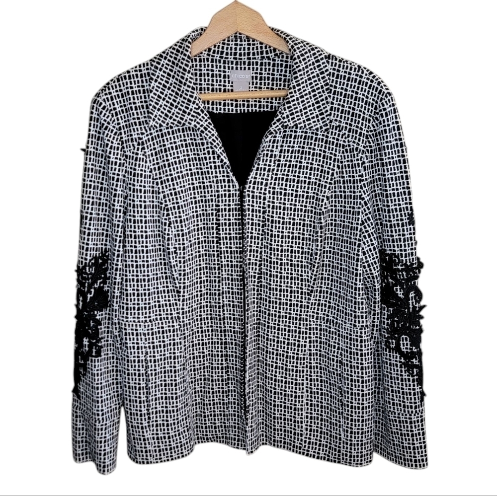 Chico's Menswear Ponte Structured Jacket with Sleeve Applique Size US 12/14